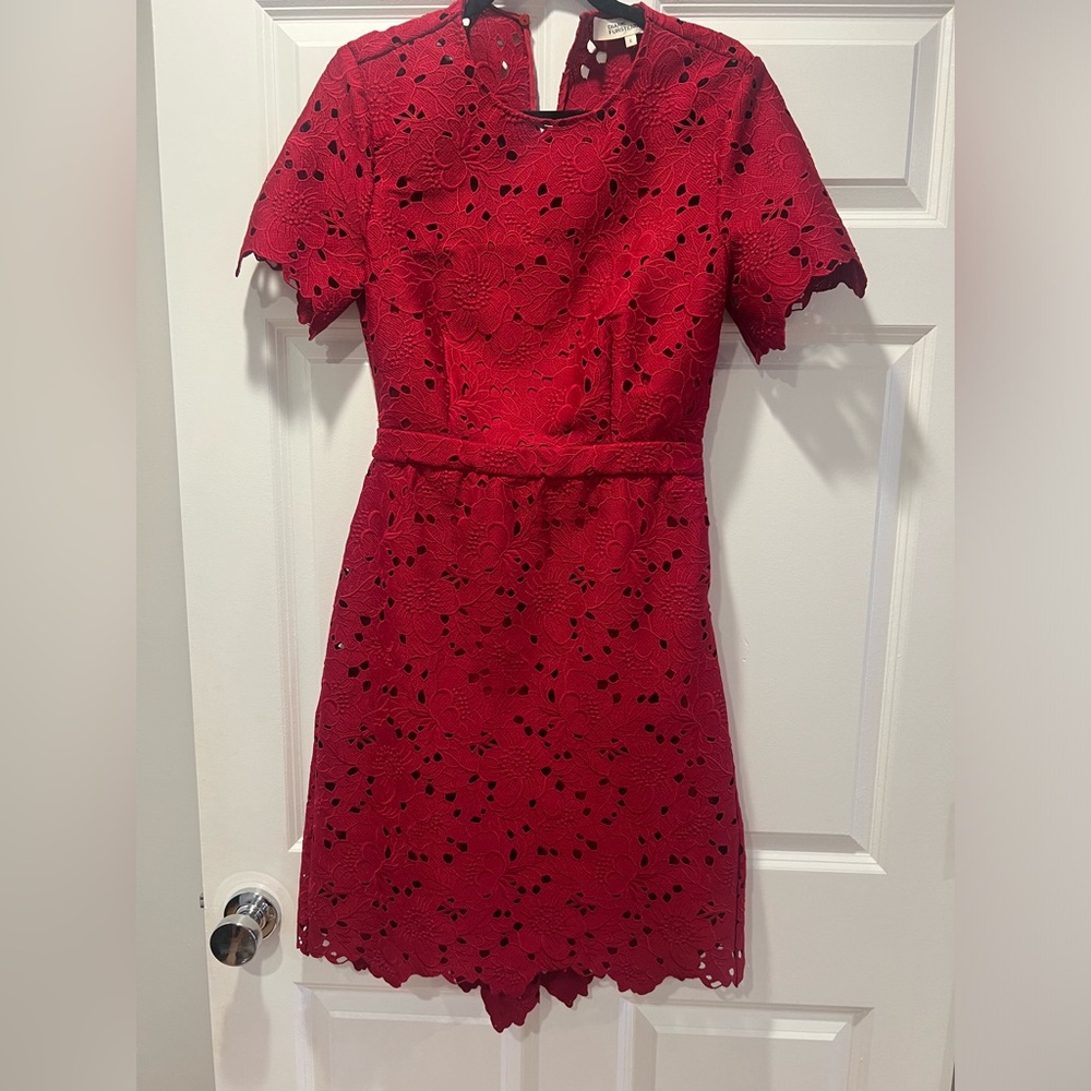 Diane Von Furstenberg red embroidered dress. Size 6. Never used.